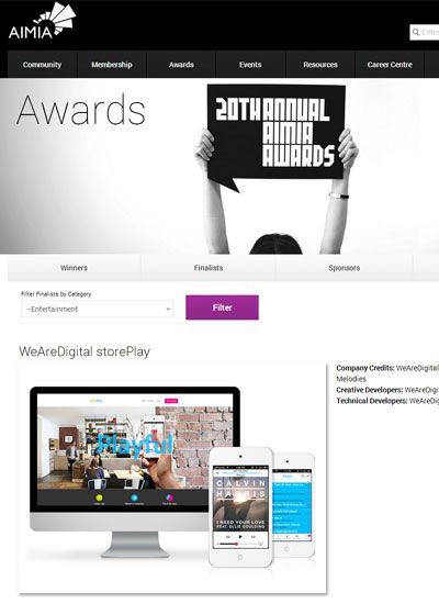 storePlay finalist for 3 AIMIA awards